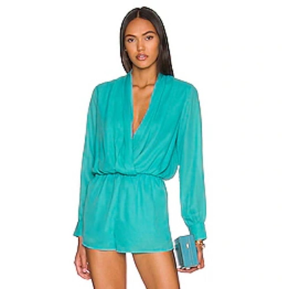 Superdown Tracie Collared Romper in Teal
